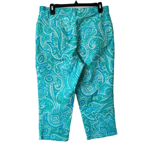 LAUREN RALPH LAUREN Paisley Stretch Blue Green Capri Pants 10 - Picture 2 of 7
